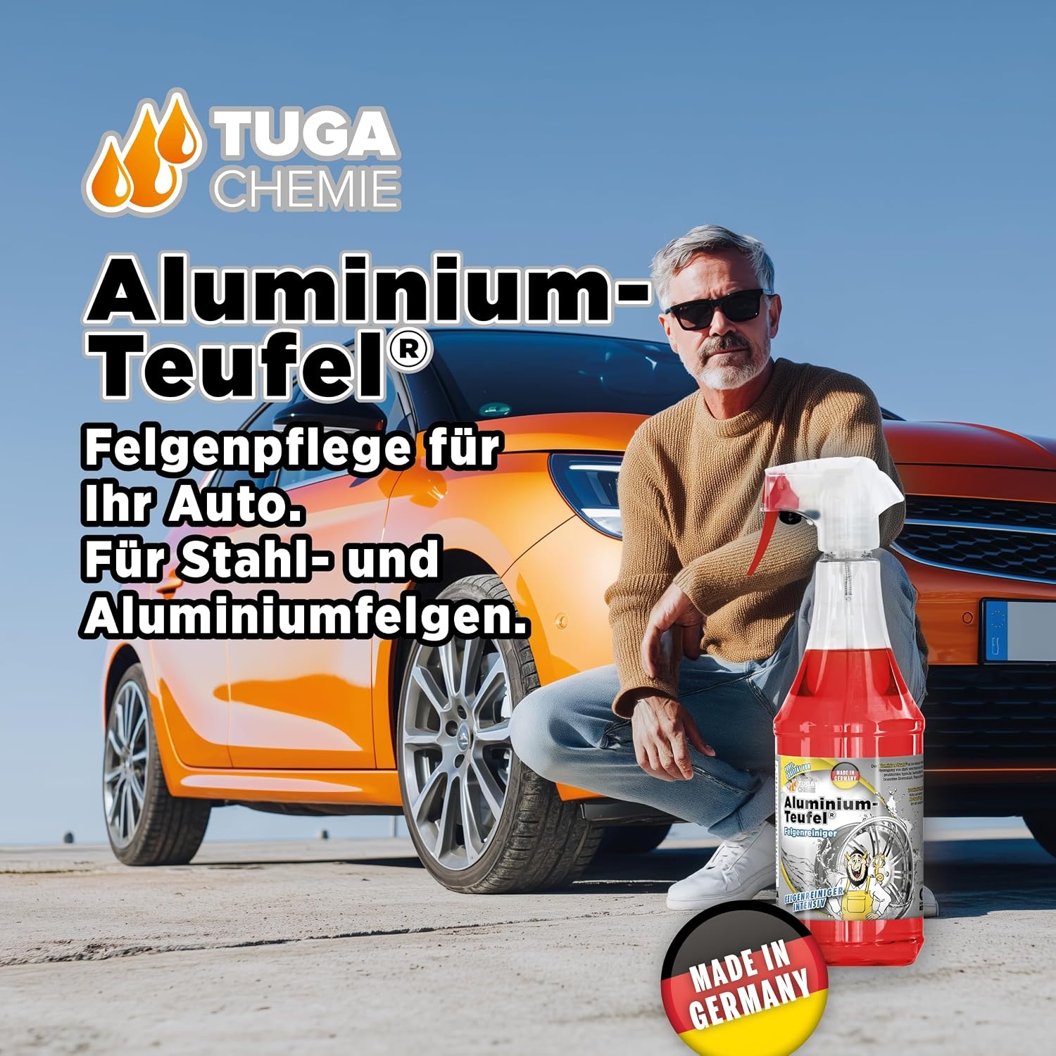 image:imageTUGA Chemie AluminiumTeufel Felgenreiniger surehaltig extra stark gegen Bremsstaub amp Flugrost fr Alu und Stahlfelgen 1L Sprhflasche Made in Germany1 l 1er Pack