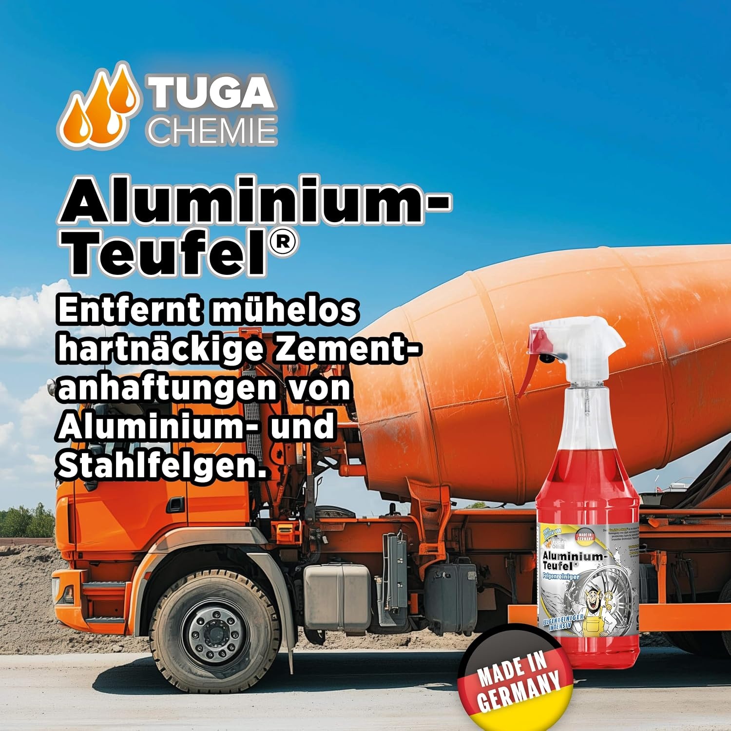 image:imageTUGA Chemie AluminiumTeufel Felgenreiniger surehaltig extra stark gegen Bremsstaub amp Flugrost fr Alu und Stahlfelgen 1L Sprhflasche Made in Germany1 l 1er Pack