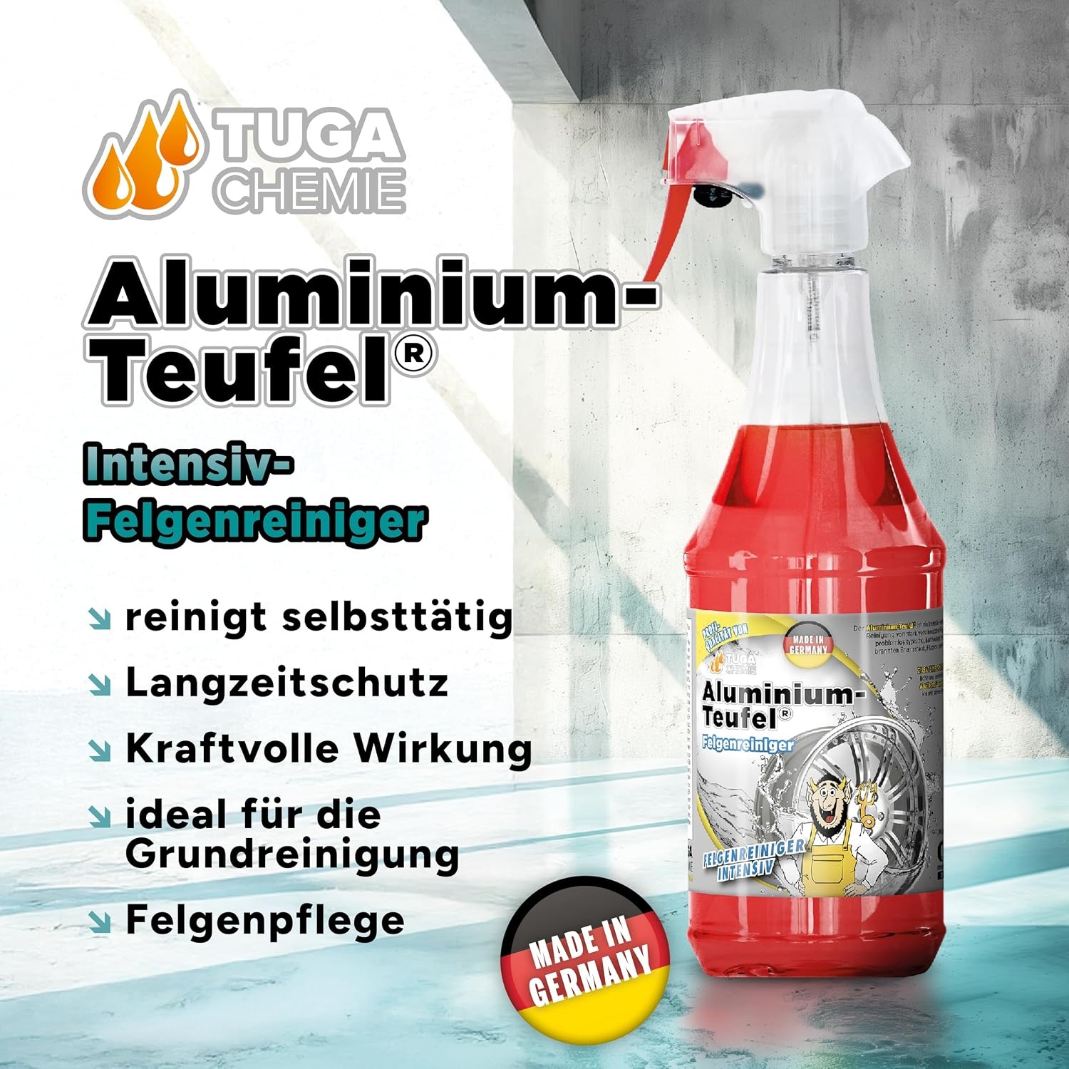 image:imageTUGA Chemie AluminiumTeufel Felgenreiniger surehaltig extra stark gegen Bremsstaub amp Flugrost fr Alu und Stahlfelgen Felgenreiniger 5 L Kanister Made in Germany