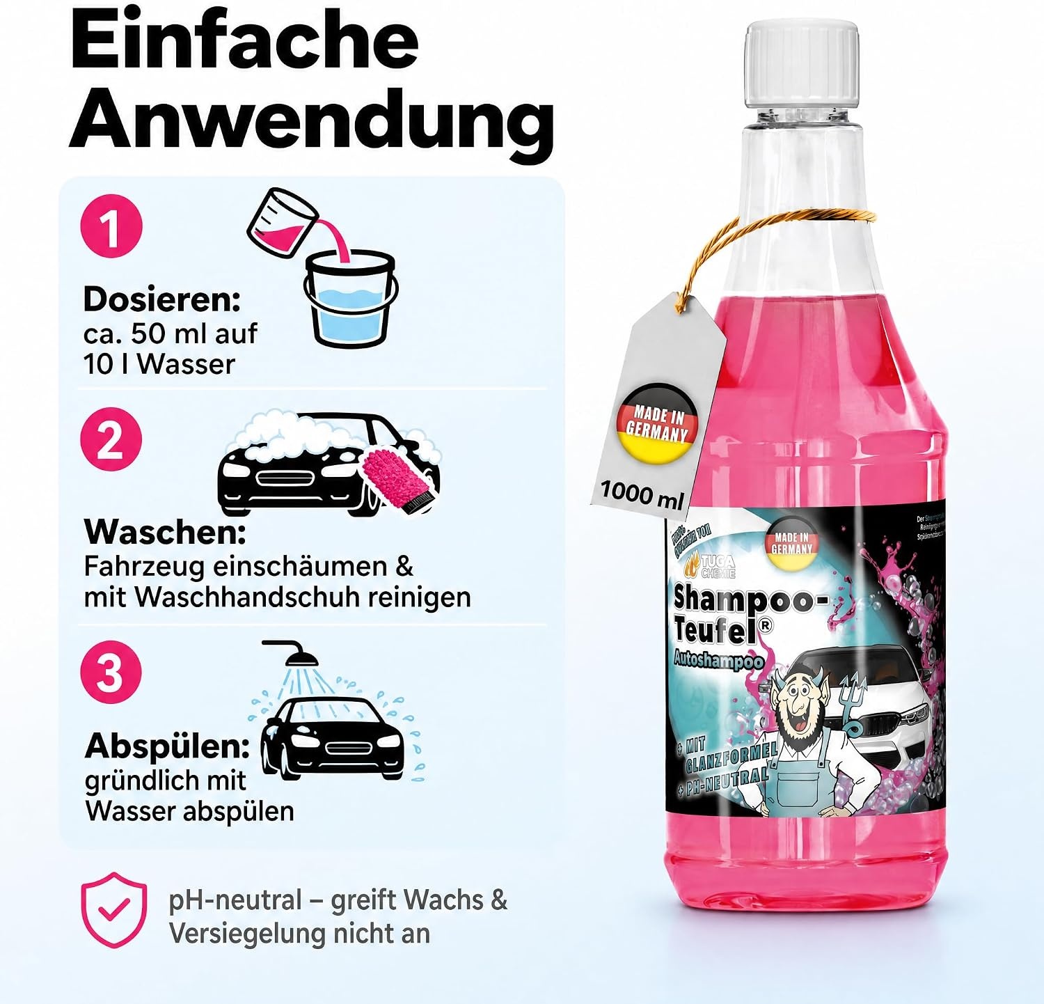 image:imageTUGA Chemie ShampooTeufel Autoshampoo Konzentrat pHneutral 1 L